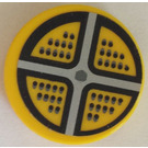 LEGO Yellow Tile 2 x 2 Round with Gray Cross and Black Points Sticker with "X" Bottom (4150)