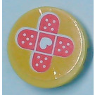 LEGO Yellow Tile 2 x 2 Round with Heart on 2 Bandages Sticker with Bottom Stud Holder (14769)