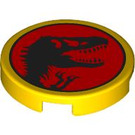 LEGO Yellow Tile 2 x 2 Round with Jurassic Park Dinosaur Head with Bottom Stud Holder (14769 / 103616)
