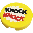 LEGO Yellow Tile 2 x 2 Round with 'KNOCK KNOCK' Sticker with Bottom Stud Holder (14769)