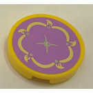 LEGO Yellow Tile 2 x 2 Round with Lavender Cushion Sticker with Bottom Stud Holder (14769)