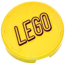 LEGO Gelb Fliese 2 x 2 Runden mit LEGO Schwarz Outlined auf Transparent Aufkleber mit unterem Bolzenhalter (14769)