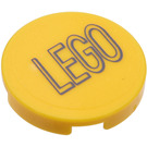 LEGO Geel Tegel 2 x 2 Ronde met "Lego" logo Sticker met Studhouder aan de onderzijde (14769)