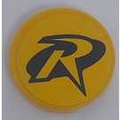 LEGO Yellow Tile 2 x 2 Round with "R" Robin Logo Sticker with "X" Bottom (4150)