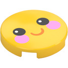 LEGO Yellow Tile 2 x 2 Round with Smiling Face with Pink Cheeks with Bottom Stud Holder (14769 / 104559)