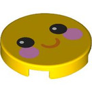 LEGO Yellow Tile 2 x 2 Round with Smiling Face with Pink Cheeks with Bottom Stud Holder (14769 / 104559)