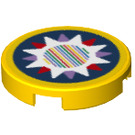 LEGO Yellow Tile 2 x 2 Round with Star and Barcode with Bottom Stud Holder (14769 / 80811)