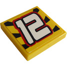 LEGO Geel Tegel 2 x 2 met "12" Sticker met groef (3068)