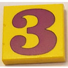 LEGO Yellow Tile 2 x 2 with "3" with Groove (3068)