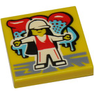 LEGO Yellow Tile 2 x 2 with BeatBit Album Cover - Minifigure in White Cap with Groove (3068)