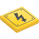 LEGO Gul Flise 2 x 2 med Sort Lightning Bolt Sign med rille (3068 / 38140)