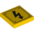 LEGO Geel Tegel 2 x 2 met Zwart Lightning Bolt Sign met groef (3068 / 38140)