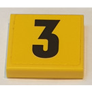 LEGO Gelb Fliese 2 x 2 mit Schwarz Number 3 auf Gelb Background Aufkleber mit Nut (3068)