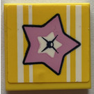 LEGO Geel Tegel 2 x 2 met Bright Pink Star en Wit Strepen Sticker met groef (3068)
