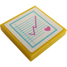 LEGO Jaune Tuile 2 x 2 avec Chart et hearth Autocollant avec rainure (3068)