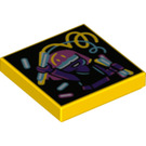 LEGO Geel Tegel 2 x 2 met Dancer met glowsticks met groef (3068 / 72848)