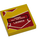 LEGO Gelb Fliese 2 x 2 mit Danger und Launch Pfeil Aufkleber mit Nut (3068)