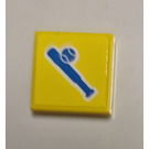LEGO Yellow Tile 2 x 2 with Dark Azure Baseball Bat Sticker with Groove (3068)