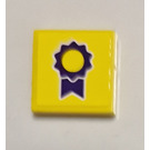 LEGO Geel Tegel 2 x 2 met Dark purple Rosette Sticker met groef (3068)