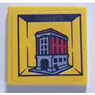 LEGO Yellow Tile 2 x 2 with Firehouse Pattern Sticker with Groove (3068)