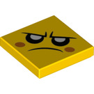 LEGO Geel Tegel 2 x 2 met Grumpy Gezicht met groef (3068 / 65686)