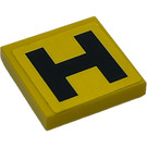 LEGO Yellow Tile 2 x 2 with 'H' Sticker with Groove (3068)