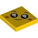 LEGO Gul Tile 2 x 2 med Happy Ansikt med Rille (3068 / 65674)