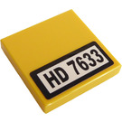 LEGO Yellow Tile 2 x 2 with "HD 7633" Sticker with Groove (3068)