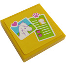 LEGO Yellow Tile 2 x 2 with horse and list Sticker with Groove (3068)
