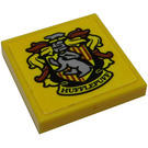 LEGO Gelb Fliese 2 x 2 mit Hufflepuff Crest Aufkleber mit Nut (3068)