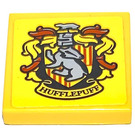 LEGO Yellow Tile 2 x 2 with Hufflepuff Sticker with Groove (3068)