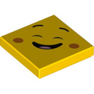 LEGO Geel Tegel 2 x 2 met Laughing Gezicht met groef (3068 / 65685)