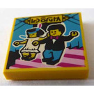 LEGO Yellow Tile 2 x 2 with Man and Woman on Stairs with Groove (3068)