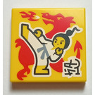 LEGO Yellow Tile 2 x 2 with Martial Arts print with Groove (3068)