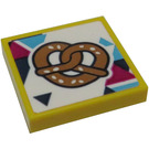 LEGO Yellow Tile 2 x 2 with Pretzel Sticker with Groove (3068)