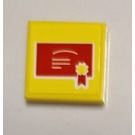 LEGO Geel Tegel 2 x 2 met Rood Certificate Sticker met groef (3068)