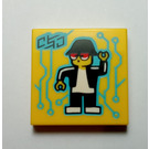 LEGO Geel Tegel 2 x 2 met Robot Dance met groef (3068)