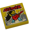 LEGO Yellow Tile 2 x 2 with Rock Poses print with Groove (3068)