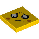 LEGO Geel Tegel 2 x 2 met Sad Gezicht met groef (3068 / 53605)