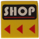 LEGO Jaune Tuile 2 x 2 avec Shop et Arrows avec rainure (3068)