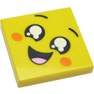 LEGO Geel Tegel 2 x 2 met Smiling Gezicht met Tears en Tongue met groef (3068 / 44354)