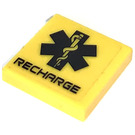 LEGO Geel Tegel 2 x 2 met Star of Life / Recharge Sticker met groef (3068)