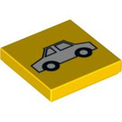LEGO Yellow Tile 2 x 2 with White Car with Groove (3068 / 87539)