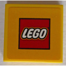LEGO Yellow Tile 2 x 2 with White 'LEGO' on Red Background Sticker with Groove (3068)