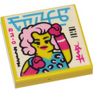 LEGO Geel Tegel 2 x 2 met Woman Patroon met groef (3068)