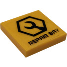 LEGO Gelb Fliese 2 x 2 mit Wrench Logo und Repair Bay Aufkleber mit Nut (3068)