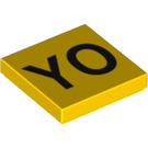 LEGO Geel Tegel 2 x 2 met 'YO' met groef (3068 / 90835)