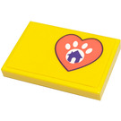 LEGO Yellow Tile 2 x 3 with Pawprint and Doghouse in Orange Heart (Model Left) Sticker (26603)