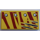 LEGO Yellow Tile 2 x 4 with 4 Rivets, Scratches from Claw, Dark Red Tiger Stripes (Right) Sticker (87079)