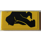 LEGO Yellow Tile 2 x 4 with Black Gorilla, Left Arm at Front Sticker (87079)
